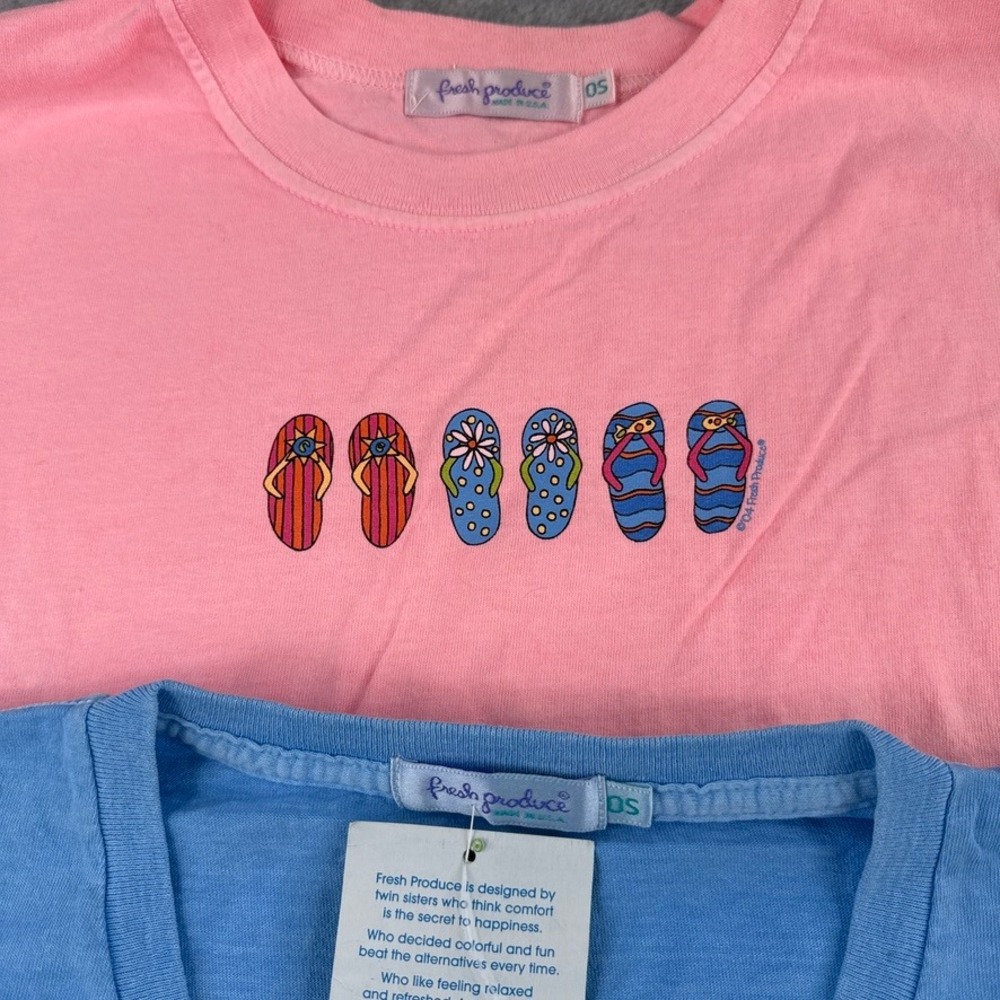 Fresh Produce Boxy T-Shirt Set 2PK Blue Cocktails Pink Flip Flops OS NWT USA - Picture 4 of 10